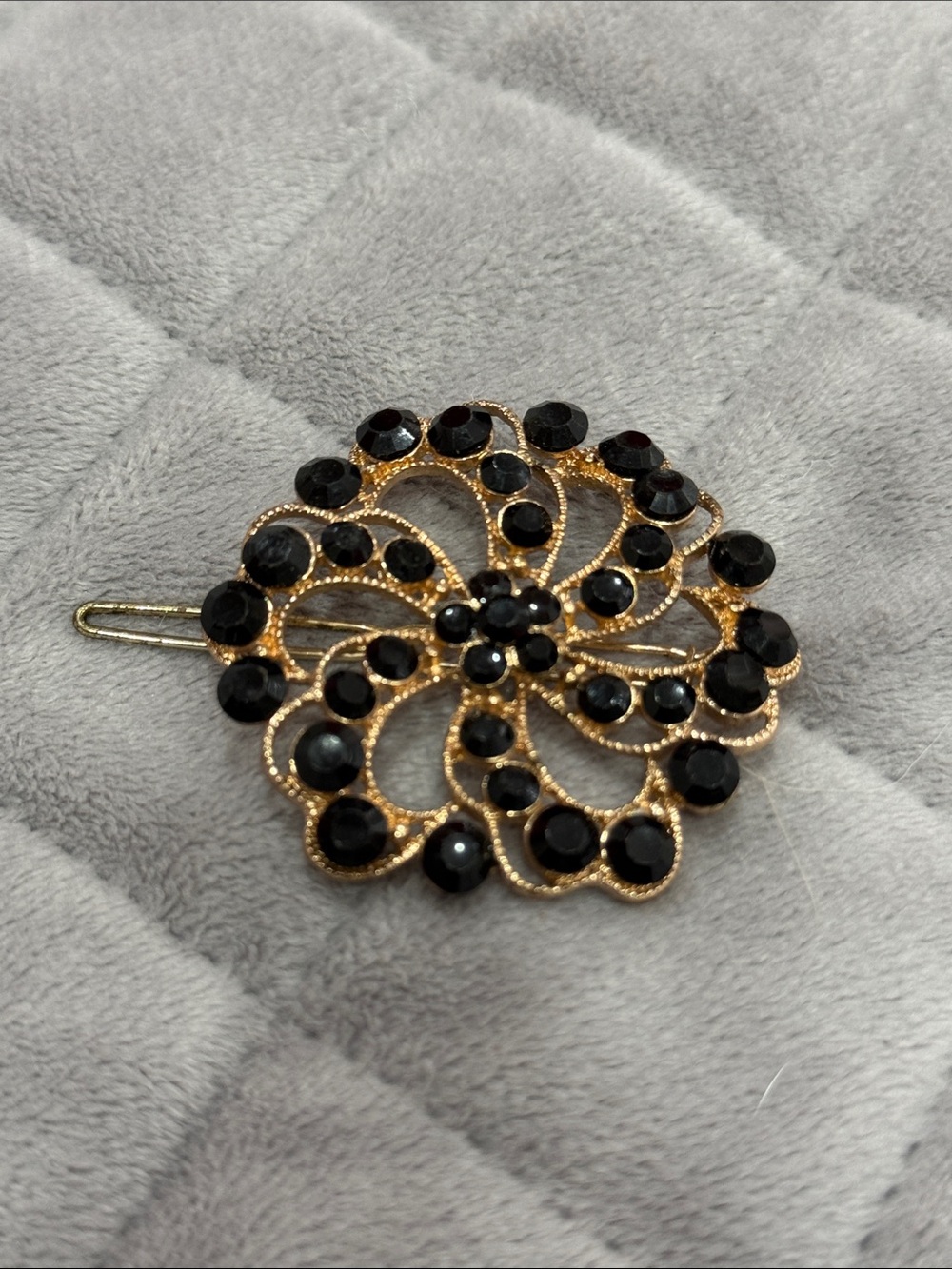 Gold-Tone Floral Hair Clip with Black Stones